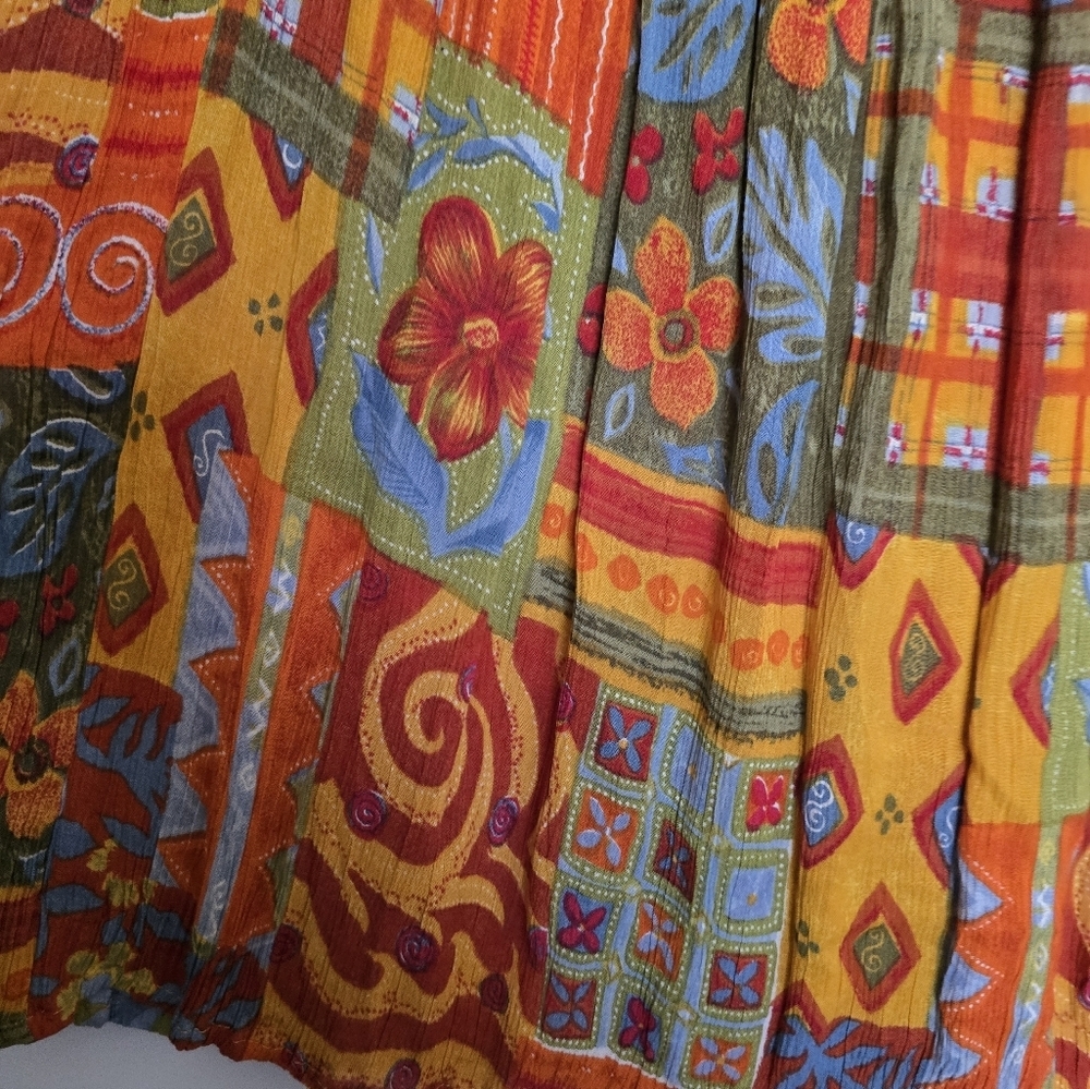 Kaktus Plus Vintage Boho Broomstick Midi Skirt - Orange Floral 1X - Picture 7 of 10